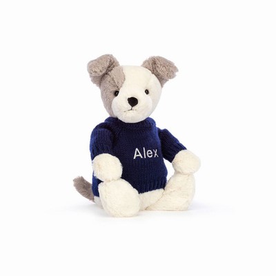 Jellycat Bashful Terrier with Navy Jumper New Zealand | RQDHY7410